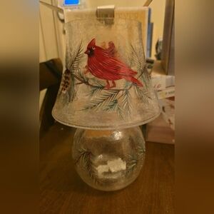 Fifth LTD Avenue Crystal  Cardinal 10" candle lamp. Hand painted crackle glass